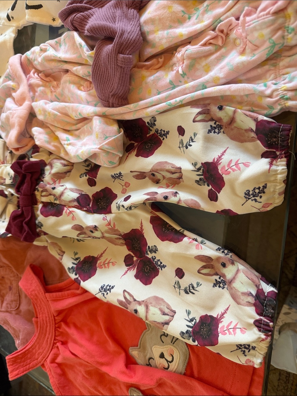 Lot of Baby girl Clothes Floral Bunny Print Baby Pants - Pink, Carters + more